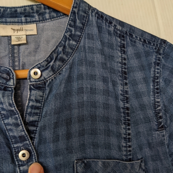 J. JILL chambray gingham plaid button front shirt dress - Picture 9 of 12